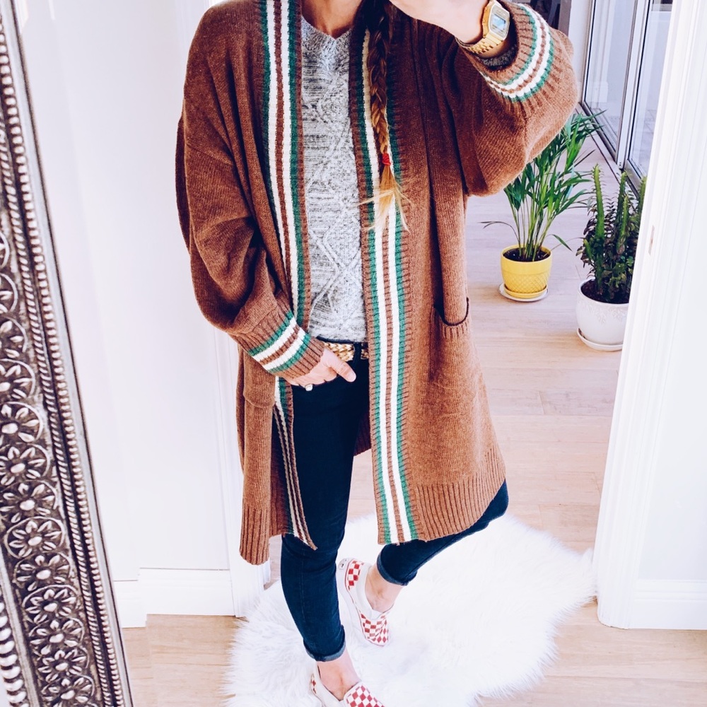 NWT Slouchy Long Varsity Cardigan